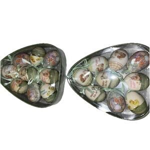 Happy Easter Bunny Couple Assorted Decoupage Hanging Ornaments 2 Sets of 9